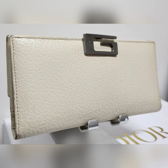 GUCCI G Clasp Continental Pebble Grain Ivory Leather Wallet Auth #035.2778.2097 - Picture 3 of 16